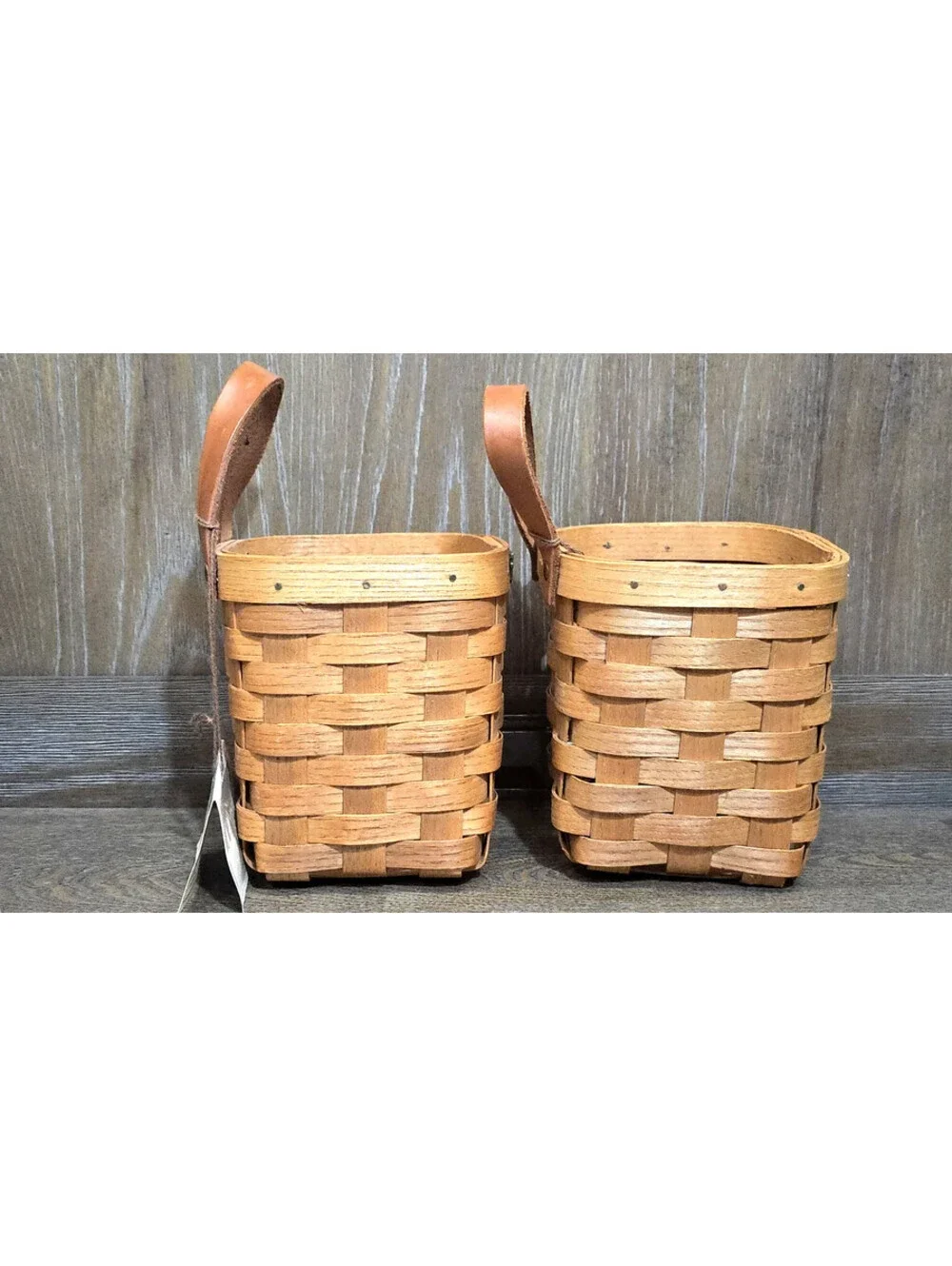 2 pc Petersboro Basket Company Wall hanging Leather Handle 5 x 5 x 5.5